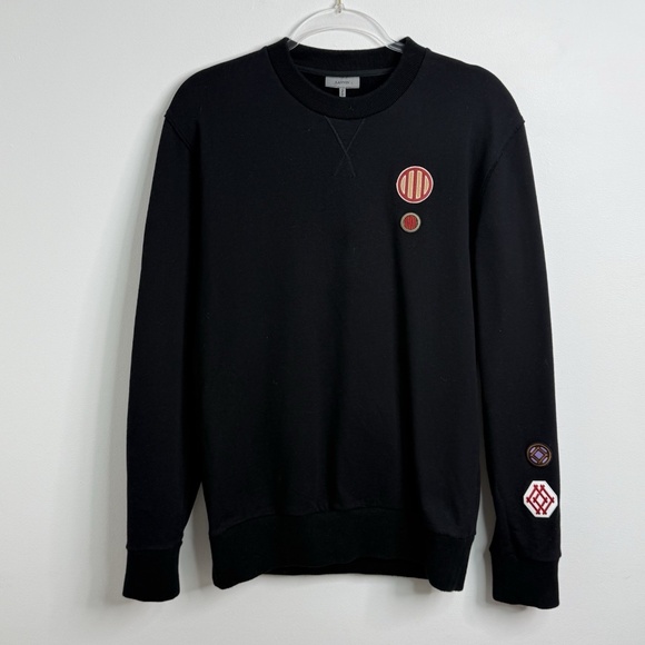 Lanvin Patch Crew Neck Sweatshirt Jumper Black Men's size S Designer Slim Cotton - Picture 6 of 16